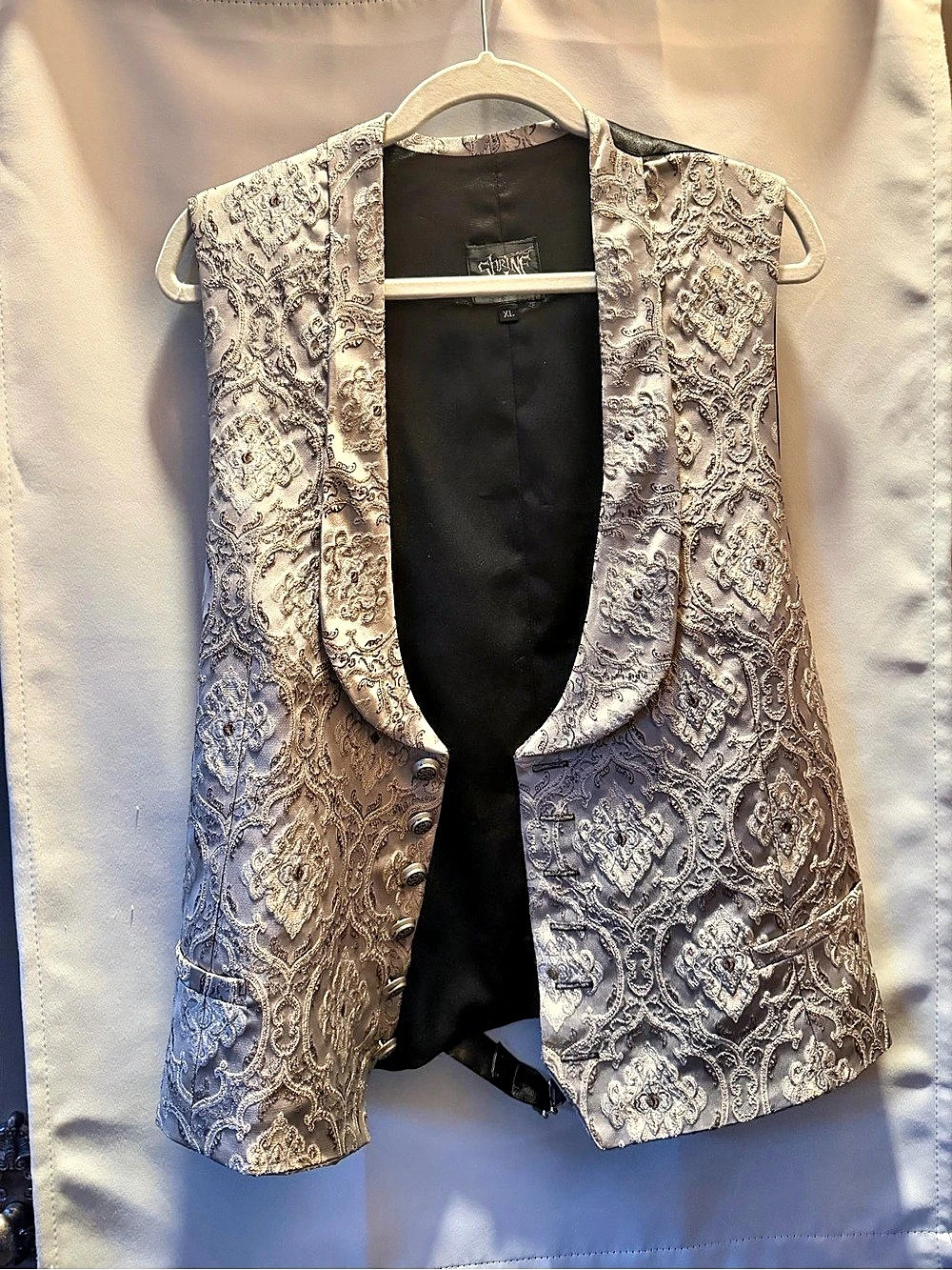 Shrine Paisley Brocade Vest in Silver & Black